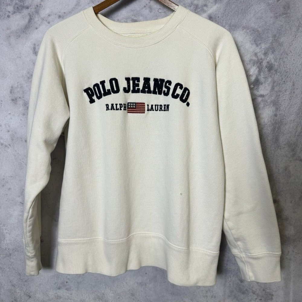 Polo Jeans Co Sweatshirt Mens Large White Crew Neck M2